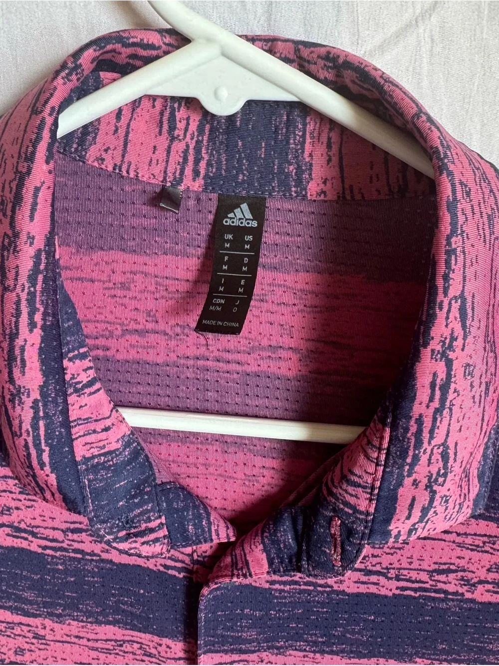 adidas Men’s Pink and Navy Striped Polo